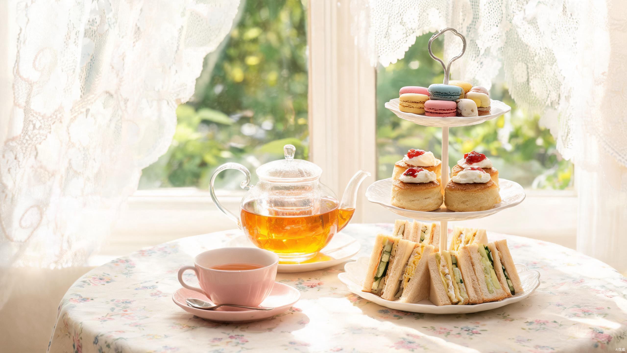 Afternoon tea with glass teapot