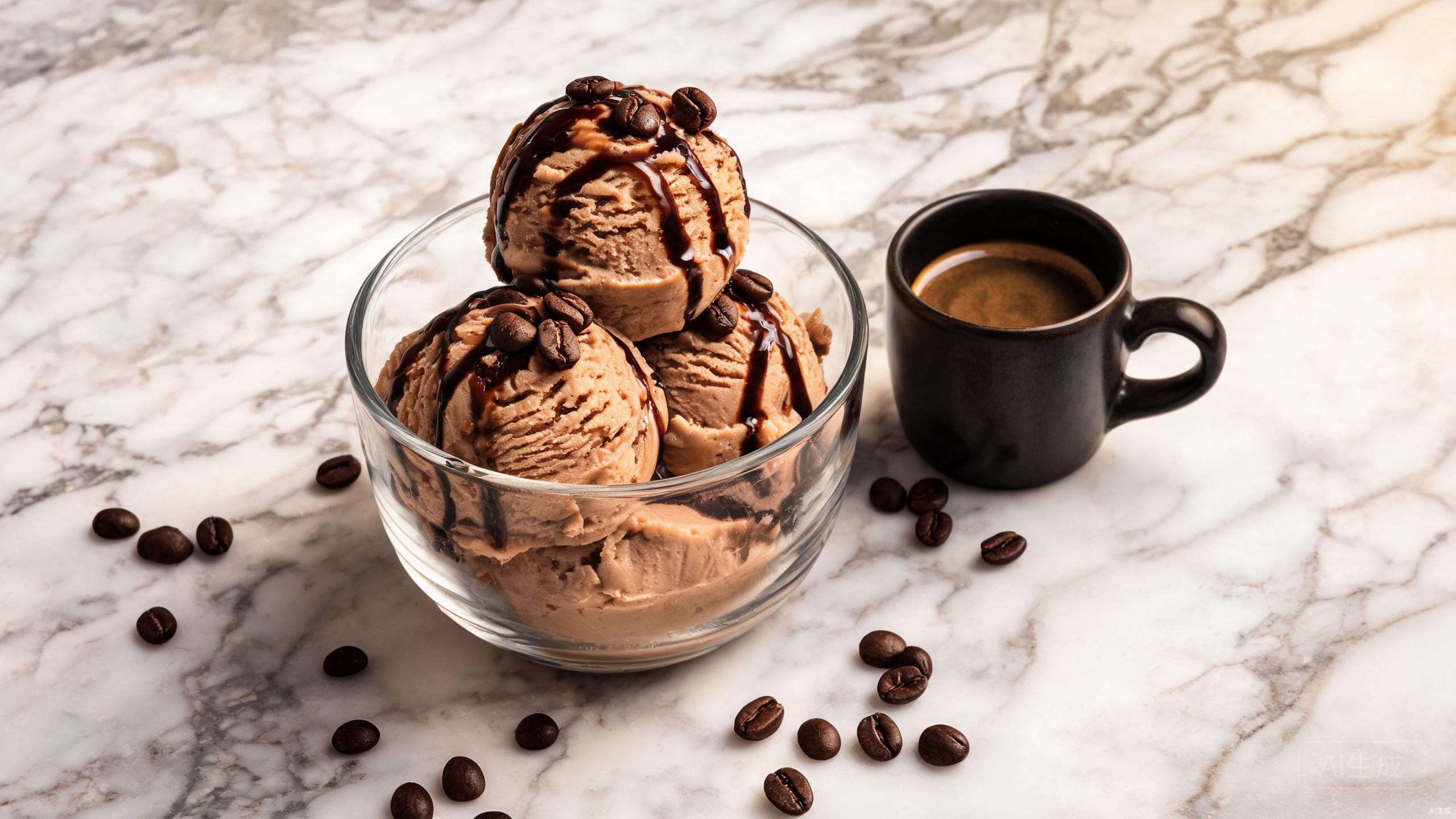 Coffee ice cream in glass bowl