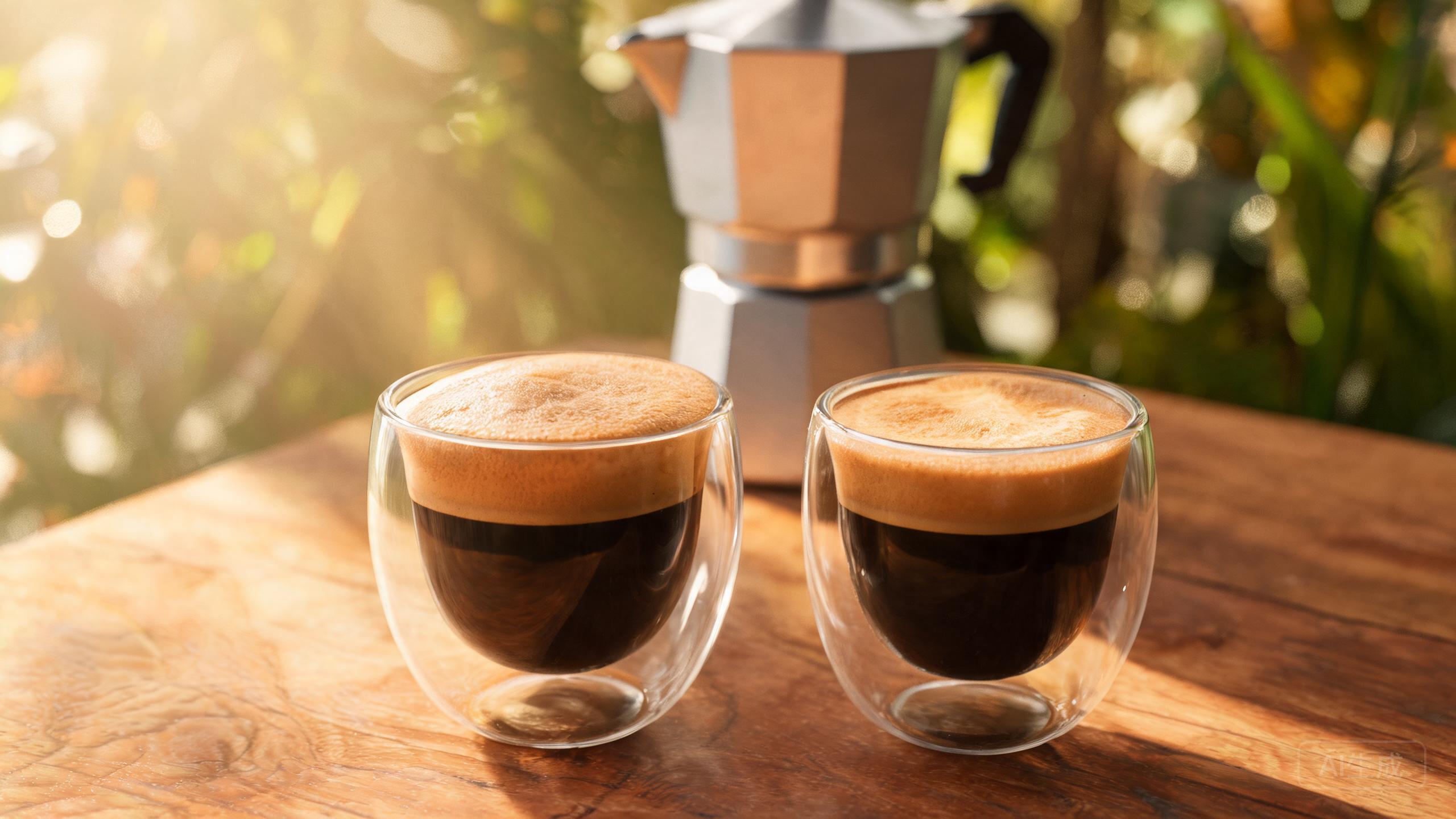 Cuban coffee with thick espuma foam in small clear glass espresso cups