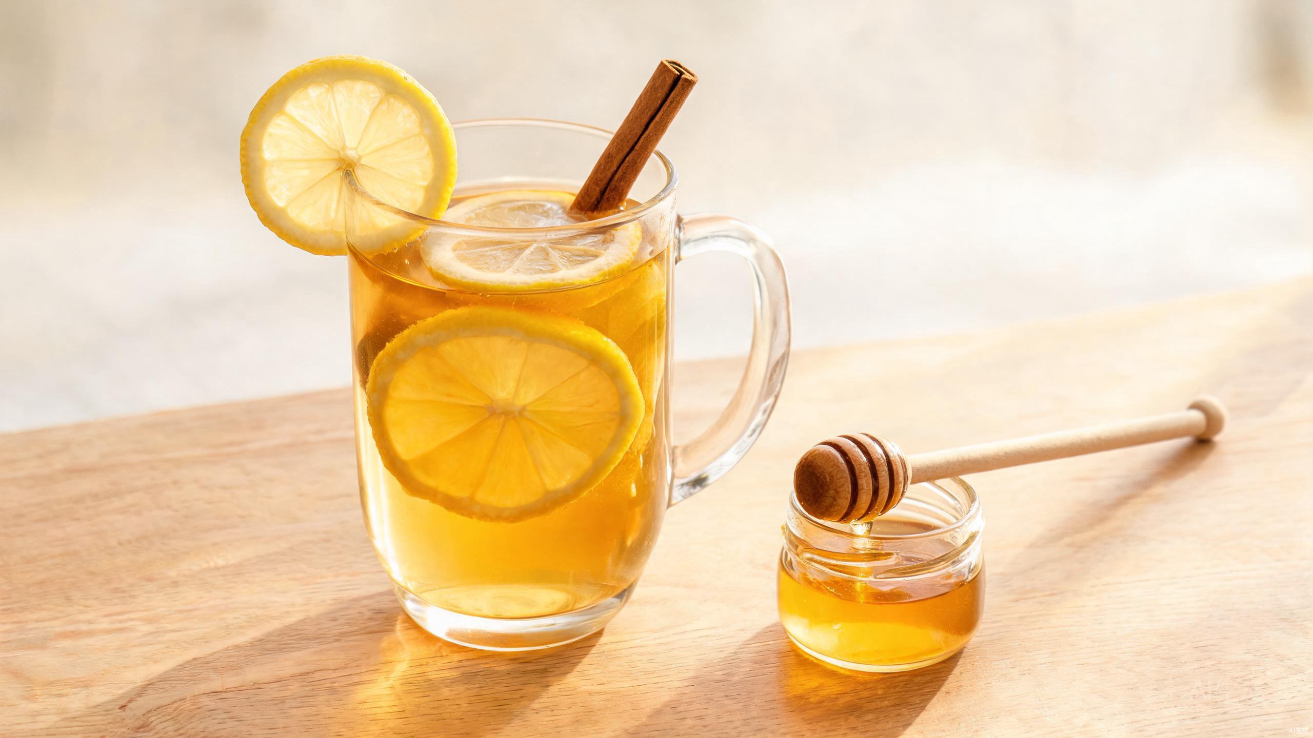 Honey lemon tea in clear glass mug