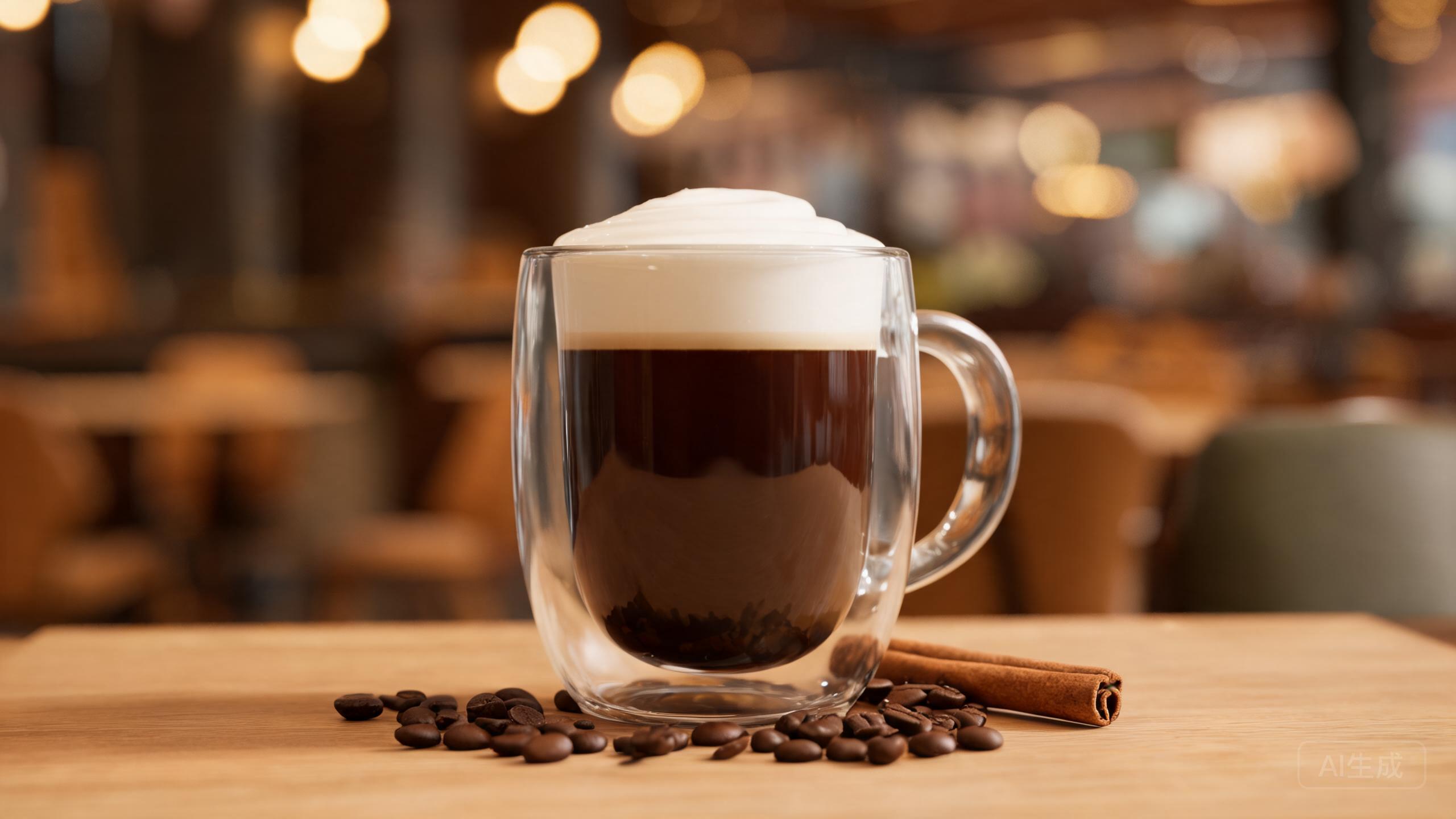 Irish coffee with a layer of cream floating on top in a clear glass mug