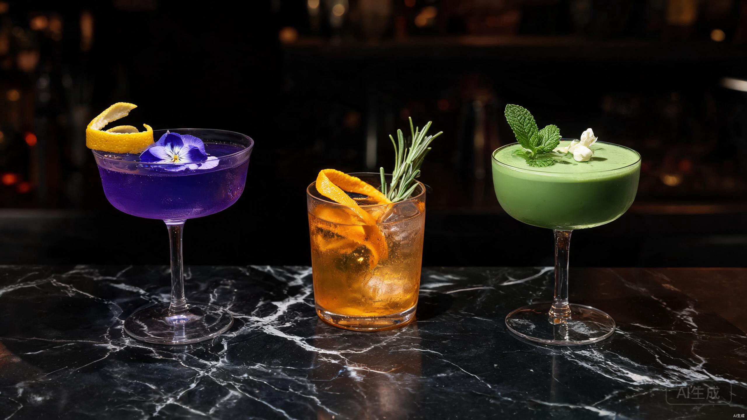 Tea cocktails and mocktails in glasses