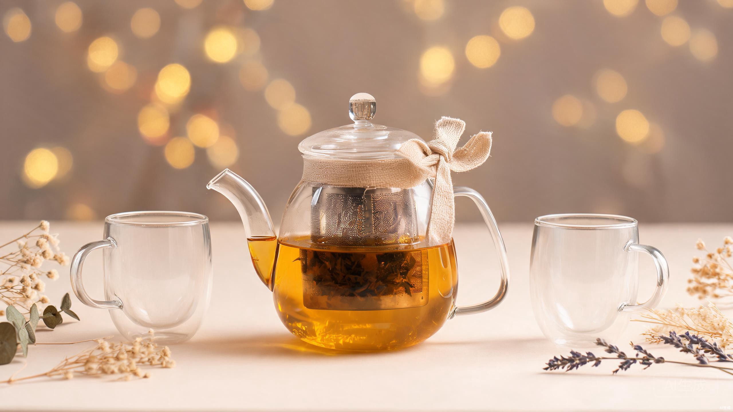 Glass tea gift set with borosilicate teapot, infuser, and double walled mugs