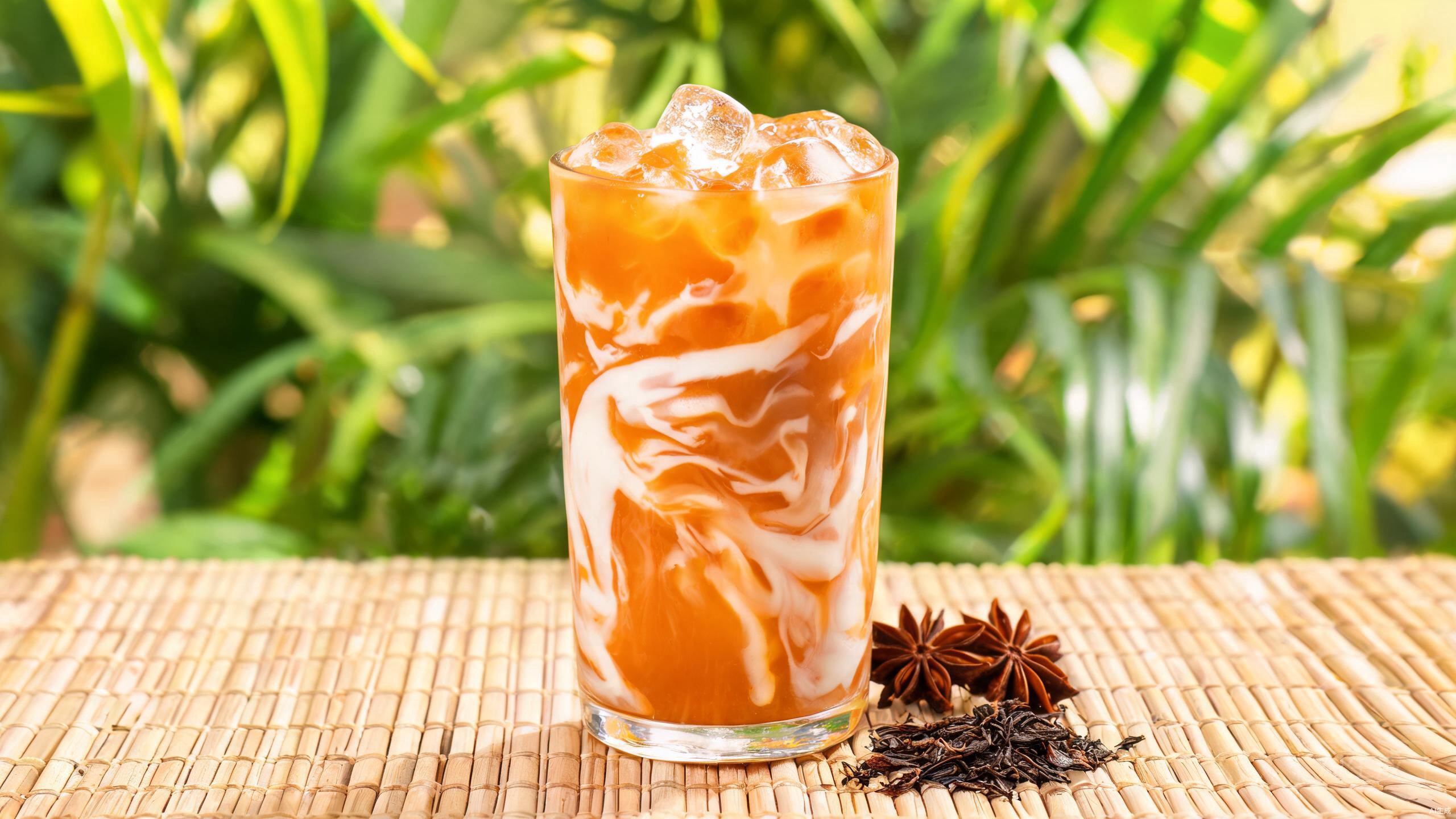 Thai iced tea with milk in tall glass